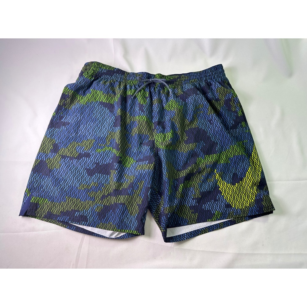 Nike Swim Trunks 2XL Mens Blue Green Camo Logo Mashup Board Shorts Lined Pocket‎